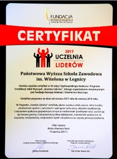 PWSZ im. Witelona w Legnicy „Uczelnią Liderów 2017” i z „Wyróżnieniem Zarządu 2017” PWSZ im. Witelona w Legnicy „Uczelnią Liderów 2017” i z „Wyróżnieniem Zarządu 2017”