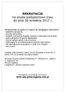 Trwa rekrutacja na studia podyplomowe i kursy dokształcające w PWSZ im. Witelona w Legnicy Trwa rekrutacja na studia podyplomowe i kursy dokształcające w PWSZ im. Witelona w Legnicy