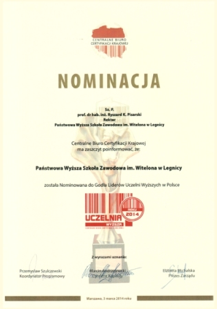 Nasza Uczelnia nominowana do Godła Liderów Uczelni Wyższych w Polsce Nasza Uczelnia nominowana do Godła Liderów Uczelni Wyższych w Polsce