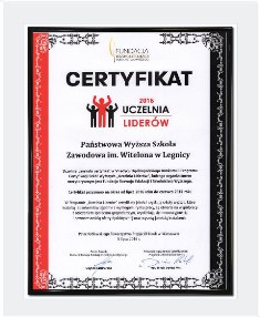 PWSZ im. Witelona w Legnicy po raz szósty Uczelnią Liderów ! PWSZ im. Witelona w Legnicy po raz szósty Uczelnią Liderów !