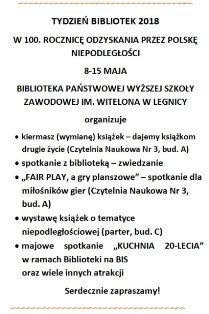 Tydzień Bibliotek pod hasłem „(DO)WOLNOŚĆ CZYTANIA” Tydzień Bibliotek pod hasłem „(DO)WOLNOŚĆ CZYTANIA”