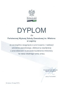 Wyróżnienie Ministerstwa Gospodarki dla Państwowej Wyższej Szkoły Zawodowej im. Witelona w Legnicy Wyróżnienie Ministerstwa Gospodarki dla Państwowej Wyższej Szkoły Zawodowej im. Witelona w Legnicy